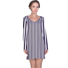 Minimalistic Black And White Stripes, Vertical Lines Pattern Long Sleeve Nightdress by Casemiro