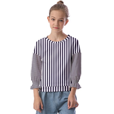 Minimalistic Black And White Stripes, Vertical Lines Pattern Kids  Cuff Sleeve Top by Casemiro