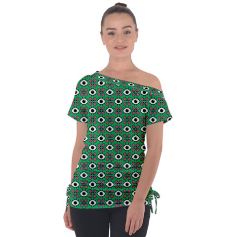 Beetle Eyes Off Shoulder Tie-up Tee by SychEva