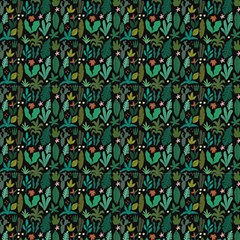 Exotic Leaves Black Green Pattern Fabric by lujastyles