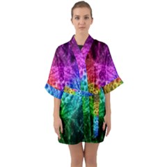 Fractal Design Half Sleeve Satin Kimono 