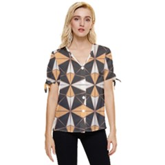 Abstract Pattern Geometric Backgrounds   Bow Sleeve Button Up Top by Eskimos