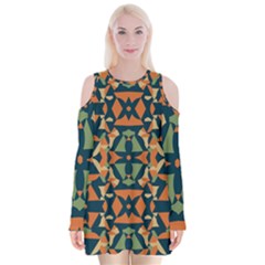 Abstract Pattern Geometric Backgrounds   Velvet Long Sleeve Shoulder Cutout Dress by Eskimos