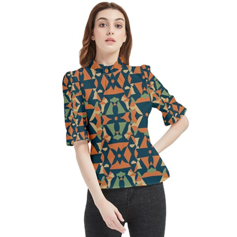 Abstract Pattern Geometric Backgrounds   Frill Neck Blouse by Eskimos