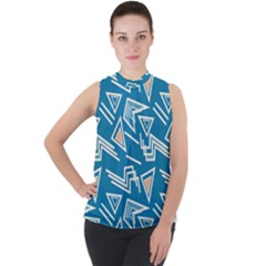 Abstract Pattern Geometric Backgrounds   Mock Neck Chiffon Sleeveless Top by Eskimos