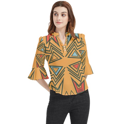 Abstract Pattern Geometric Backgrounds   Loose Horn Sleeve Chiffon Blouse by Eskimos