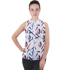 Abstract Pattern Geometric Backgrounds   Mock Neck Chiffon Sleeveless Top by Eskimos