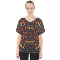 Abstract Pattern Geometric Backgrounds   V-neck Dolman Drape Top by Eskimos