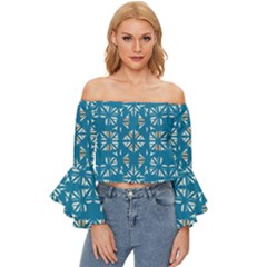 Abstract Pattern Geometric Backgrounds   Off Shoulder Flutter Bell Sleeve Top