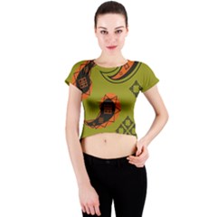 Floral Pattern Paisley Style Paisley Print  Doodle Background Crew Neck Crop Top by Eskimos