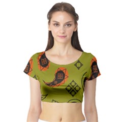 Floral Pattern Paisley Style Paisley Print  Doodle Background Short Sleeve Crop Top by Eskimos