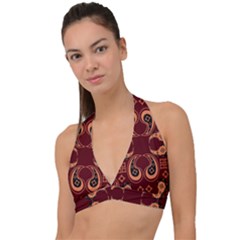 Floral Pattern Paisley Style Paisley Print  Doodle Background Halter Plunge Bikini Top by Eskimos