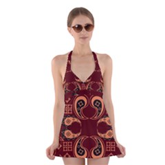 Floral Pattern Paisley Style Paisley Print  Doodle Background Halter Dress Swimsuit  by Eskimos