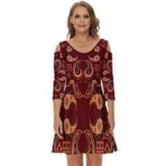 Floral Pattern Paisley Style Paisley Print  Doodle Background Shoulder Cut Out Zip Up Dress by Eskimos