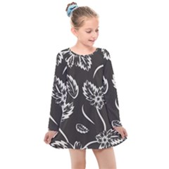 Folk Flowers Print Floral Pattern Ethnic Art Kids  Long Sleeve Dress by Eskimos