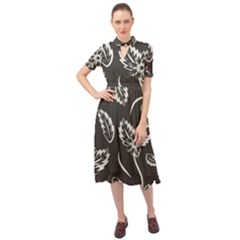 Folk Flowers Print Floral Pattern Ethnic Art Keyhole Neckline Chiffon Dress by Eskimos