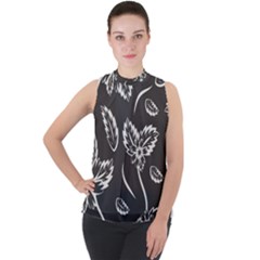 Folk Flowers Print Floral Pattern Ethnic Art Mock Neck Chiffon Sleeveless Top by Eskimos