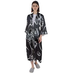 Folk Flowers Print Floral Pattern Ethnic Art Maxi Satin Kimono by Eskimos