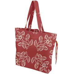 Floral Folk Damask Pattern Fantasy Flowers Floral Geometric Fantasy Drawstring Tote Bag by Eskimos