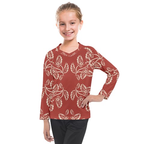 Floral Folk Damask Pattern Fantasy Flowers Floral Geometric Fantasy Kids  Long Mesh Tee by Eskimos