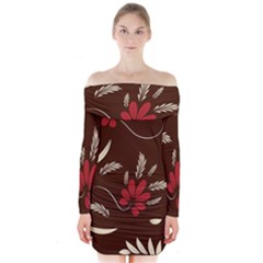 Sfolk Flowers Print Floral Pattern Ethnic Art Long Sleeve Off Shoulder Dress by Eskimos