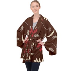 Sfolk Flowers Print Floral Pattern Ethnic Art Long Sleeve Velvet Kimono  by Eskimos