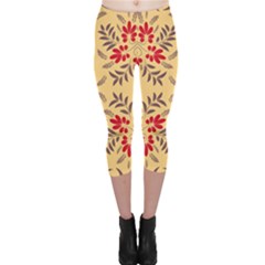 Floral Folk Damask Pattern Fantasy Flowers Floral Geometric Fantasy Capri Leggings  by Eskimos