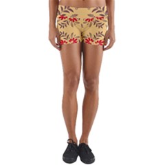 Floral Folk Damask Pattern Fantasy Flowers Floral Geometric Fantasy Yoga Shorts by Eskimos