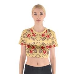 Floral Folk Damask Pattern Fantasy Flowers Floral Geometric Fantasy Cotton Crop Top by Eskimos