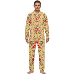 Floral Folk Damask Pattern Fantasy Flowers Floral Geometric Fantasy Men s Long Sleeve Velvet Pocket Pajamas Set by Eskimos