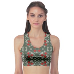 Floral Folk Damask Pattern Fantasy Flowers Floral Geometric Fantasy Sports Bra by Eskimos