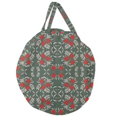 Floral Folk Damask Pattern Fantasy Flowers Floral Geometric Fantasy Giant Round Zipper Tote by Eskimos