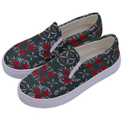 Floral Folk Damask Pattern Fantasy Flowers Floral Geometric Fantasy Kids  Canvas Slip Ons by Eskimos