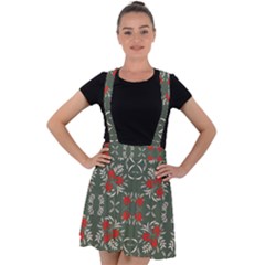 Floral Folk Damask Pattern Fantasy Flowers Floral Geometric Fantasy Velvet Suspender Skater Skirt by Eskimos