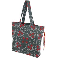 Floral Folk Damask Pattern Fantasy Flowers Floral Geometric Fantasy Drawstring Tote Bag by Eskimos