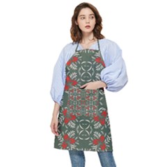 Floral Folk Damask Pattern Fantasy Flowers Floral Geometric Fantasy Pocket Apron by Eskimos