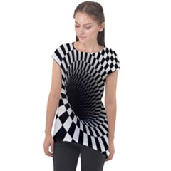 3d Optical Illusion, Dark Hole, Funny Effect Cap Sleeve High Low Top