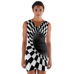 3d Optical Illusion, Dark Hole, Funny Effect Wrap Front Bodycon Dress