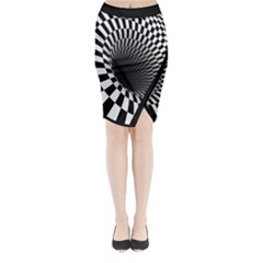 3d Optical Illusion, Dark Hole, Funny Effect Midi Wrap Pencil Skirt