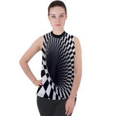 3d Optical Illusion, Dark Hole, Funny Effect Mock Neck Chiffon Sleeveless Top