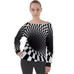 3d Optical Illusion, Dark Hole, Funny Effect Off Shoulder Long Sleeve Velour Top