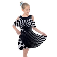 3d Optical Illusion, Dark Hole, Funny Effect Kids  Shoulder Cutout Chiffon Dress