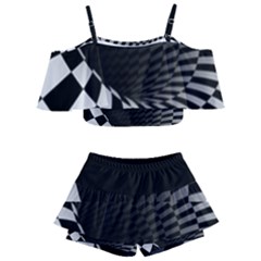 3d Optical Illusion, Dark Hole, Funny Effect Kids  Off Shoulder Skirt Bikini