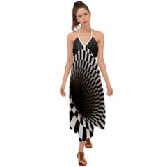 3d Optical Illusion, Dark Hole, Funny Effect Halter Tie Back Dress 