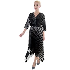 3d Optical Illusion, Dark Hole, Funny Effect Quarter Sleeve Wrap Front Maxi Dress