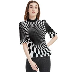 3d Optical Illusion, Dark Hole, Funny Effect Frill Neck Blouse