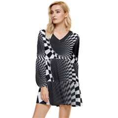 3d Optical Illusion, Dark Hole, Funny Effect Tiered Long Sleeve Mini Dress