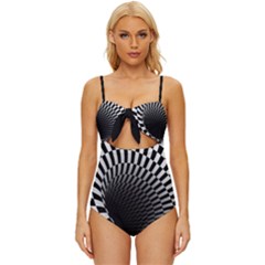 3d Optical Illusion, Dark Hole, Funny Effect Knot Front One-piece Swimsuit