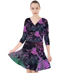 Doppler Ultrasound Quarter Sleeve Front Wrap Dress by MRNStudios