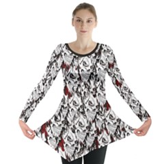 Demonic Skulls Pattern, Spooky Horror, Halloween Theme Long Sleeve Tunic 